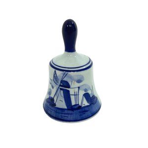 Delfts Blue Hand Painted Bell Holland Windmill Ceramic 3” Tall